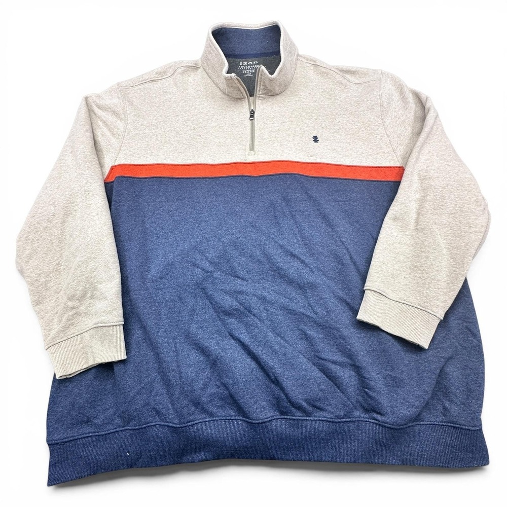 IZOD Sweatshirt Mens 4XL Blue Gray 1/4 Zip Fleece Colorblock Pullover Stretch